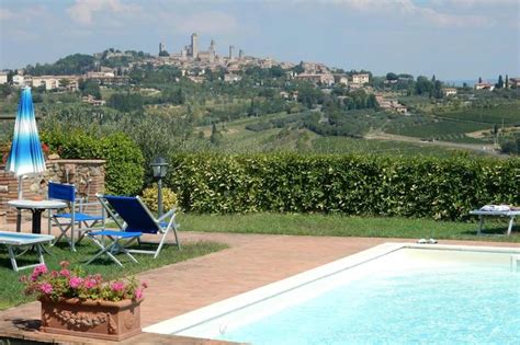 Foto della piscina panoramica dell'agriturismo con vista su San Gimignano