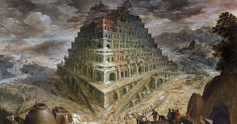illustrazione della Torre di Babele e una successiva scena di unità e comprensione tra popoli diversi
