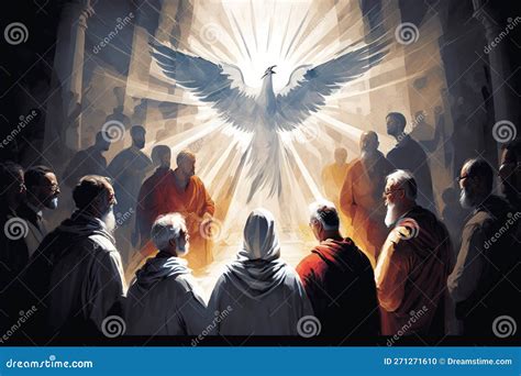 rappresentazione della colomba dello Spirito Santo che scende su persone diverse in segno di unità