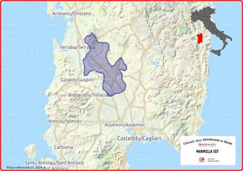 Mappa della regione storica della Marmilla in Sardegna