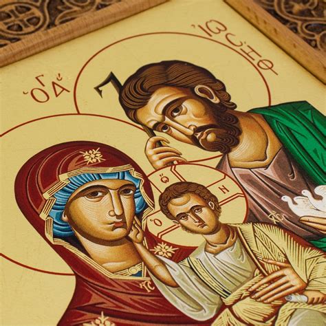 Dettaglio di un'icona macedone della Sacra Famiglia con iscrizioni greche