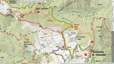 Mappa dell'area di Tonezza del Cimone con indicazione dei sentieri per escursioni e delle piste da sci