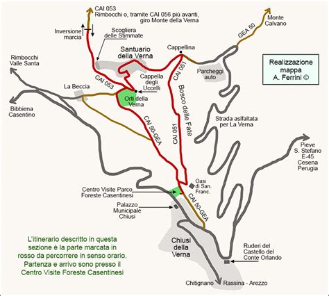 Mappa del Santuario della Verna e dei sentieri circostanti