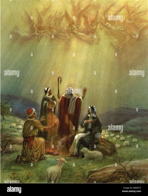 Angeli che annunciano ai pastori la nascita di Gesù, con la Gloria del Signore che li avvolge di luce
