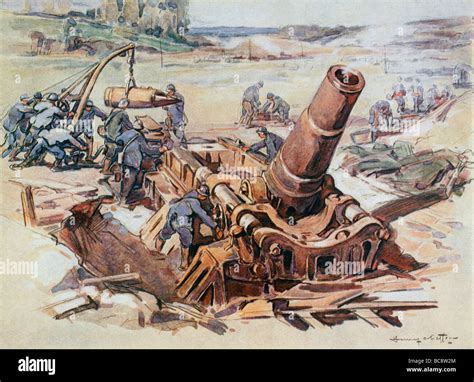 Illustrazione di un mortaio in azione durante la Seconda Guerra Mondiale