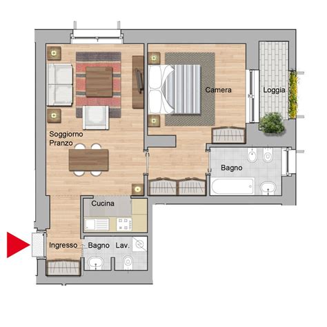 Planimetria di un bilocale moderno con terrazzo