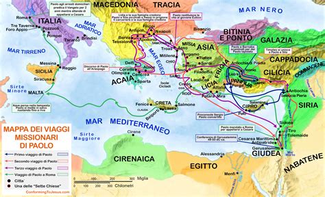 Mappa storica dell'Impero Romano con evidenziati i viaggi missionari di Paolo e le regioni dell'Anatolia e della Grecia