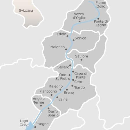 Mappa della Valle Camonica con indicati i principali luoghi di interesse