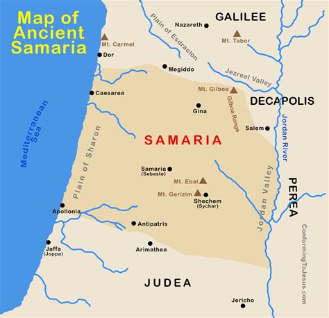 Mappa della Samaria con l'ubicazione approssimativa di Sicar e il Monte Garizim