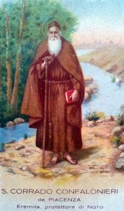 Ritratto di San Corrado Confalonieri eremita con abito francescano e uccelli