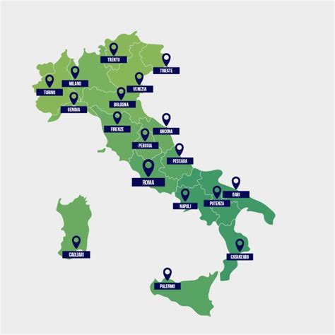 Mappa dell'Italia con indicazione delle regioni dove si trovano i conventi menzionati
