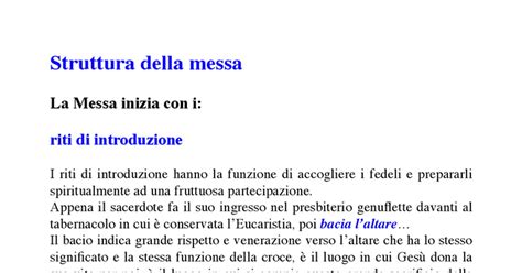 Rappresentazione grafica della struttura della Messa con enfasi sulla Preghiera Eucaristica
