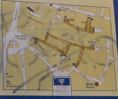 Mappa storica di Foligno con indicazione dell'area del ghetto ebraico o del cimitero