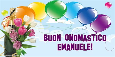 Cartoline di buon onomastico personalizzate per Emanuele con fiori e elementi grafici