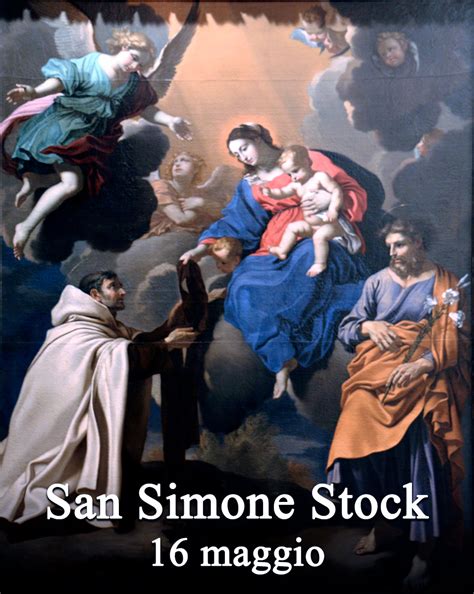 Raffigurazione dell'apparizione della Madonna a San Simone Stock con consegna dello scapolare