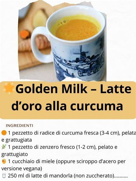 illustrazione di una tazza di Golden Milk con ingredienti (curcuma, zenzero, cannella) sullo sfondo