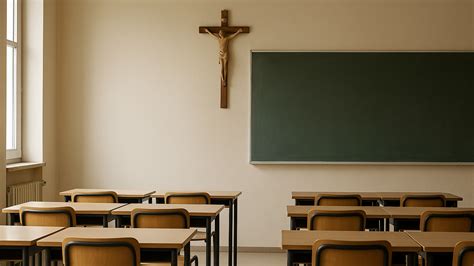 Foto tematica: Crocifisso appeso in un'aula scolastica italiana