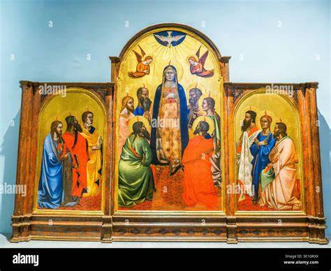 dipinto della Pentecoste con lingue di fuoco sugli Apostoli e Maria