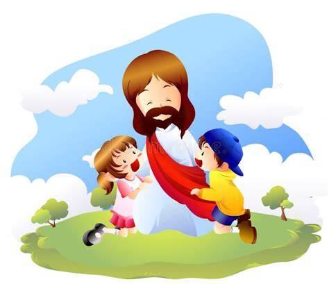 illustrazione di Gesù sorridente che accoglie i bambini