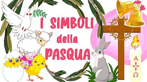 Illustrazione di simboli pasquali come l'uovo, l'agnello e la luce per bambini