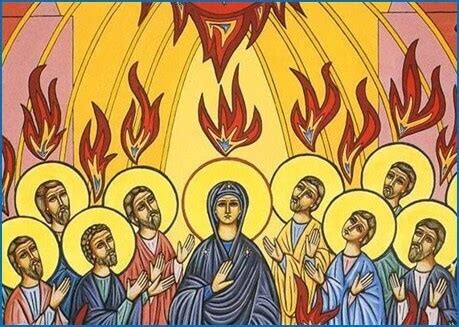 illustrazione della discesa dello Spirito Santo sugli apostoli nel Cenacolo