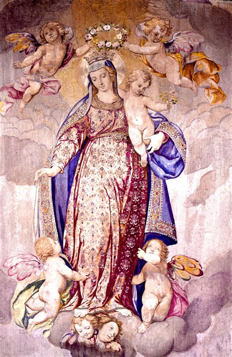 Schema della composizione della Madonna del Rosario, evidenziando i tre livelli di figure