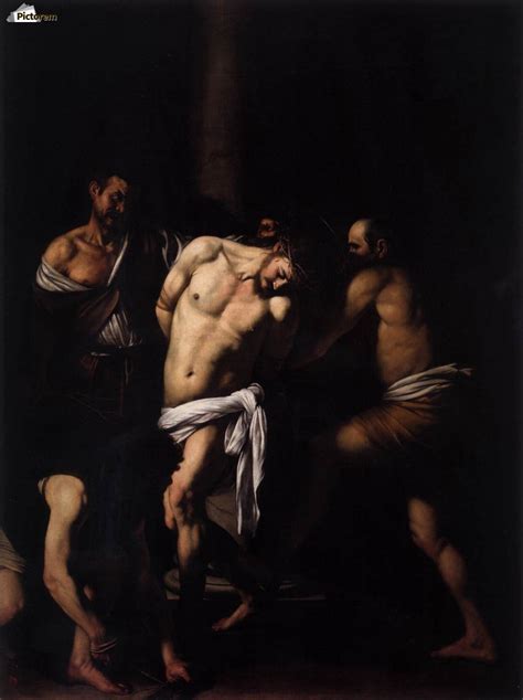 The Flagellation of Christ by Caravaggio, focusing on the dramatic chiaroscuro
