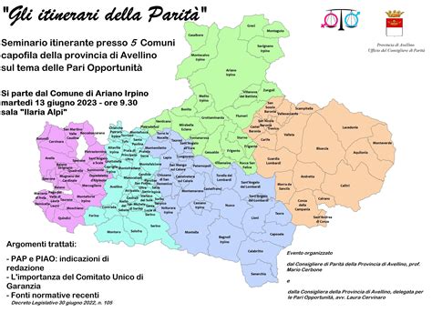 Mappa della provincia di Avellino con indicazione delle località di Mercogliano e Capriglia Irpina