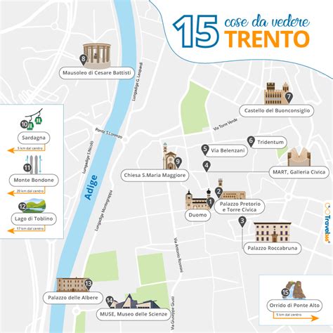 Mappa delle città vicine a Trento con indicazioni delle distanze