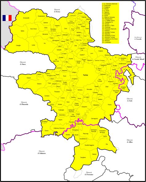 Mappa storica della diocesi con evidenziate le parrocchie menzionate