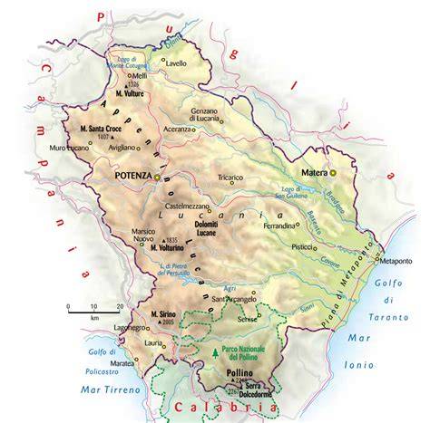 Mappa della Basilicata con evidenziata la sede della Diocesi di Tursi-Lagonegro e le sue parrocchie