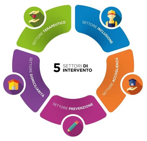 Icone rappresentative dei cinque settori di intervento del Gruppo CEIS