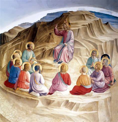 illustrazione del Discorso della Montagna con Gesù che insegna