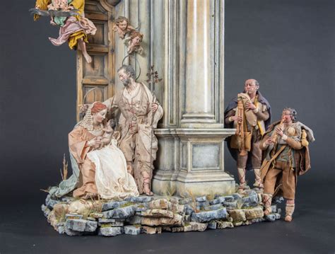 Foto d'epoca dei pastori napoletani del '700 con dettagli in terracotta e abiti in seta