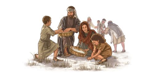 Immagine del popolo di Israele che riceve la manna nel deserto