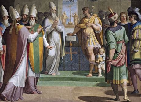 Illustrazione di Pipino il Breve che riceve Papa Stefano II o il momento dell'incoronazione