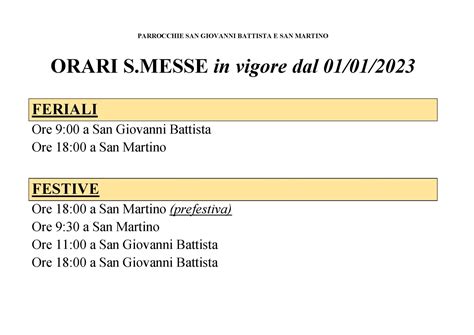 Infografica chiara con gli orari delle messe per i giorni feriali e festivi