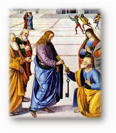 Illustrazione di Pietro che riceve le chiavi del Regno dei Cieli da Gesù
