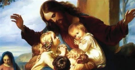 Gesù accoglie i bambini con i discepoli in secondo piano, senza eccessiva sentimentalizzazione