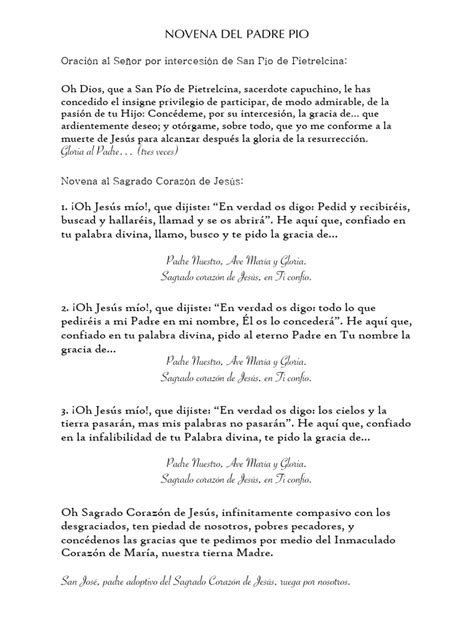 Scheda riassuntiva della Novena a Padre Pio