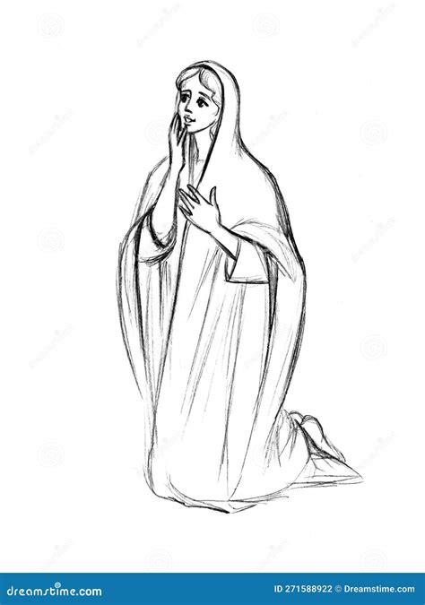 illustrazione medievale di una giovane donna che prega in un monastero