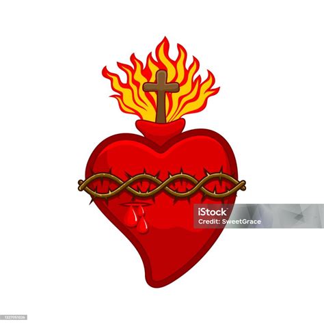 Illustrazione del Sacro Cuore di Gesù con la fiamma e la corona di spine, in stile devozionale