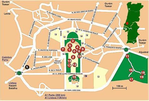 Mappa del Santuario di Fatima con indicazioni delle principali tappe delle apparizioni