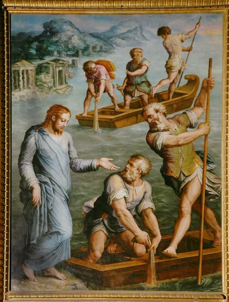 Illustrazione della chiamata di Pietro e Andrea mentre pescano