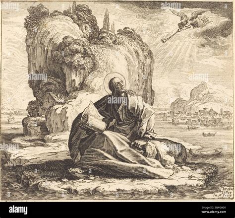 Giovanni riceve la visione sull'isola di Patmos, illustrazione biblica