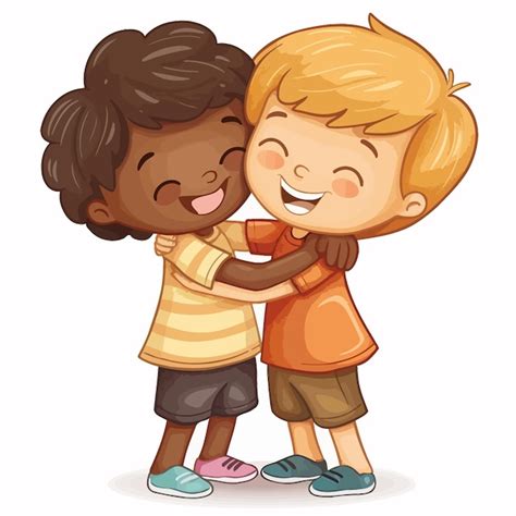 Illustrazione: Due bambini che si perdonano e si abbracciano, con cuori che si illuminano