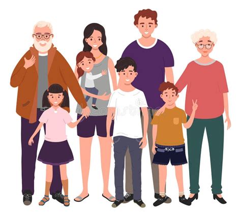 Illustrazione di una famiglia numerosa e felice