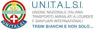 Logo UNITALSI con simboli cristiani e riferimenti a pellegrinaggi