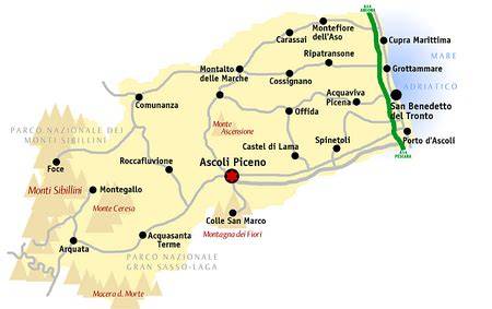 Mappa della provincia di Ascoli Piceno con i comuni coinvolti nell'accoglienza migranti