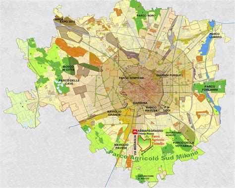 Mappa del Parco Agricolo Sud Milano con l'indicazione dell'Abbazia di Viboldone